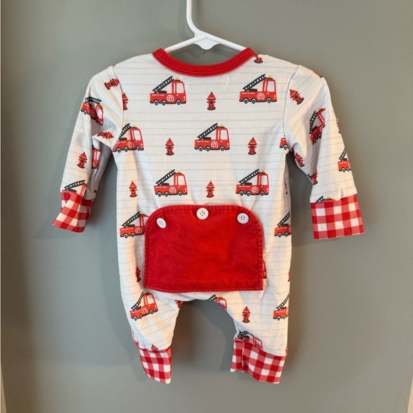 Red and White Footies One Piece with Gingham Cuffs NB - Picture 3 of 5